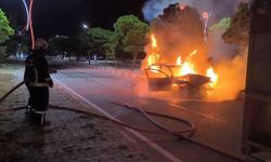 Park halindeki araca çarpan otomobil alev alev yandı