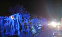 Devrilen tırın sürücüsü yaralandı