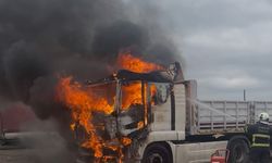 Park halindeki tır alev alev yandı