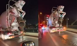 Beton mikseri yola beton döktüğü o anlar kameraya yansıdı!