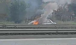 Çevre yolunda otomobil alev alev yandı!