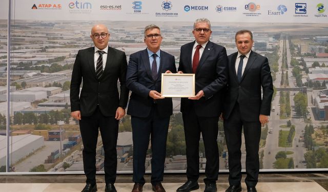 Eskişehir Defterdarlığı'ndan OSB'ye Teşekkür Belgesi