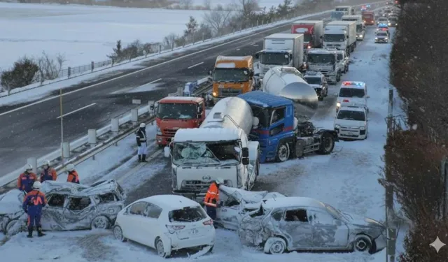 Japonya'da 50 araçlık zincirleme kaza!