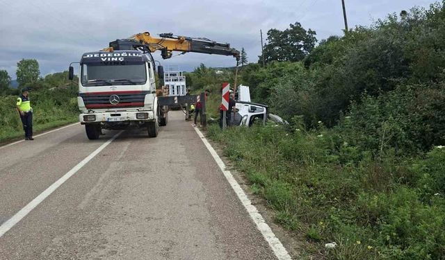 Cam yüklü kamyonet yoldan çıktı