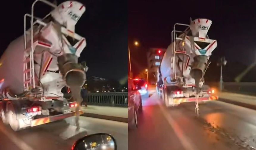 Beton mikseri yola beton döktüğü o anlar kameraya yansıdı!