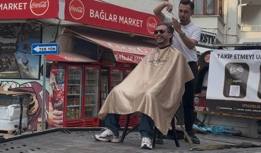 Kuaförden sıra dışı tıraş: Çekicide saç kesti