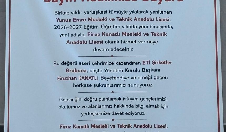 Eskişehir’de köklü okulun adı değişti