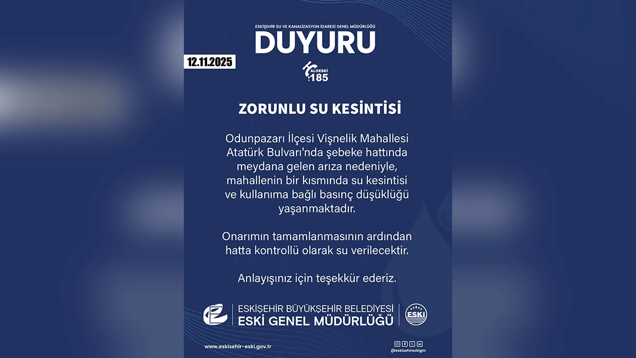 Eskiden Zorunlu Su Kesintisi Duyurusu