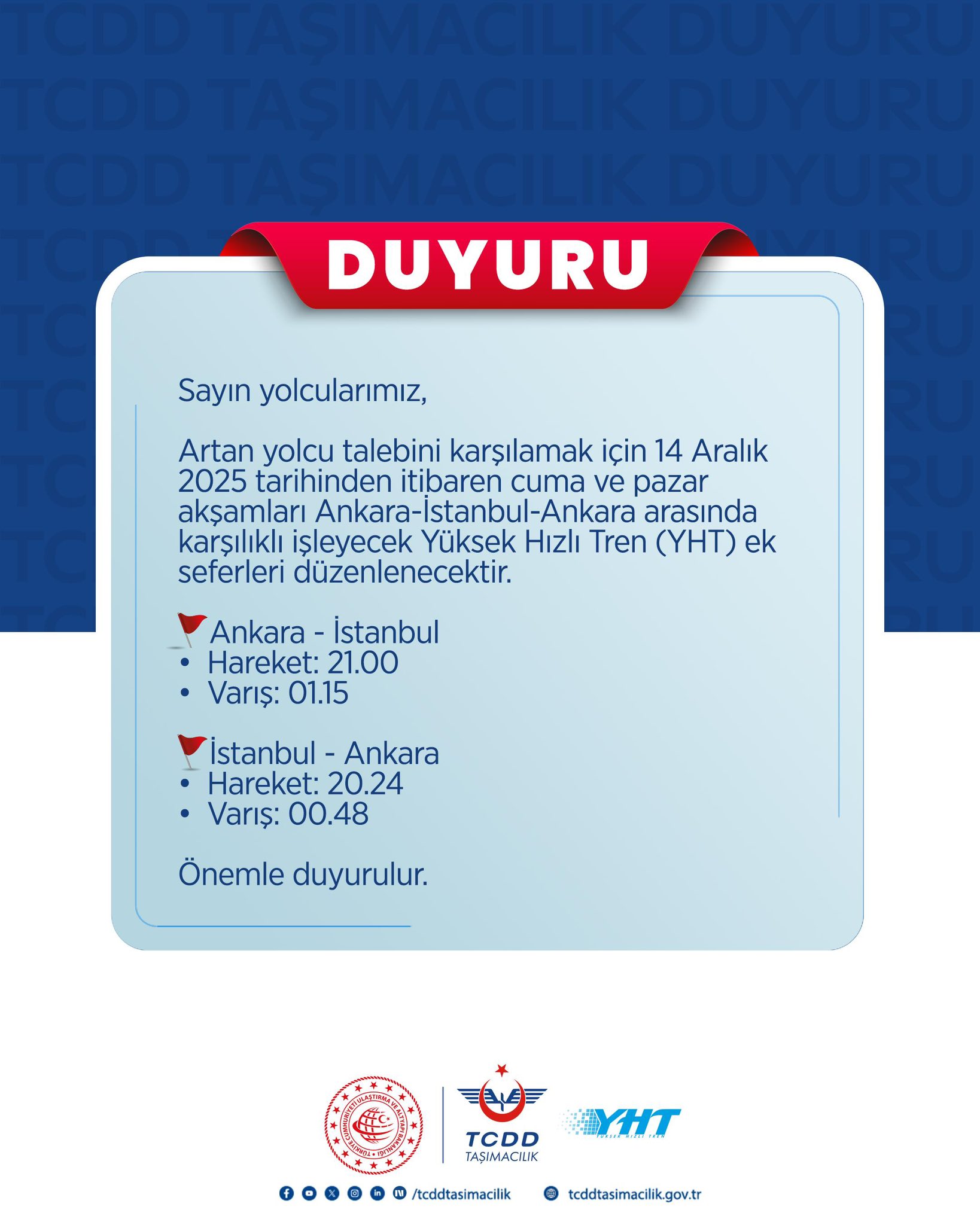 Tcdd Tasimacilik Ek Yht Seferi Duyuru Görseli