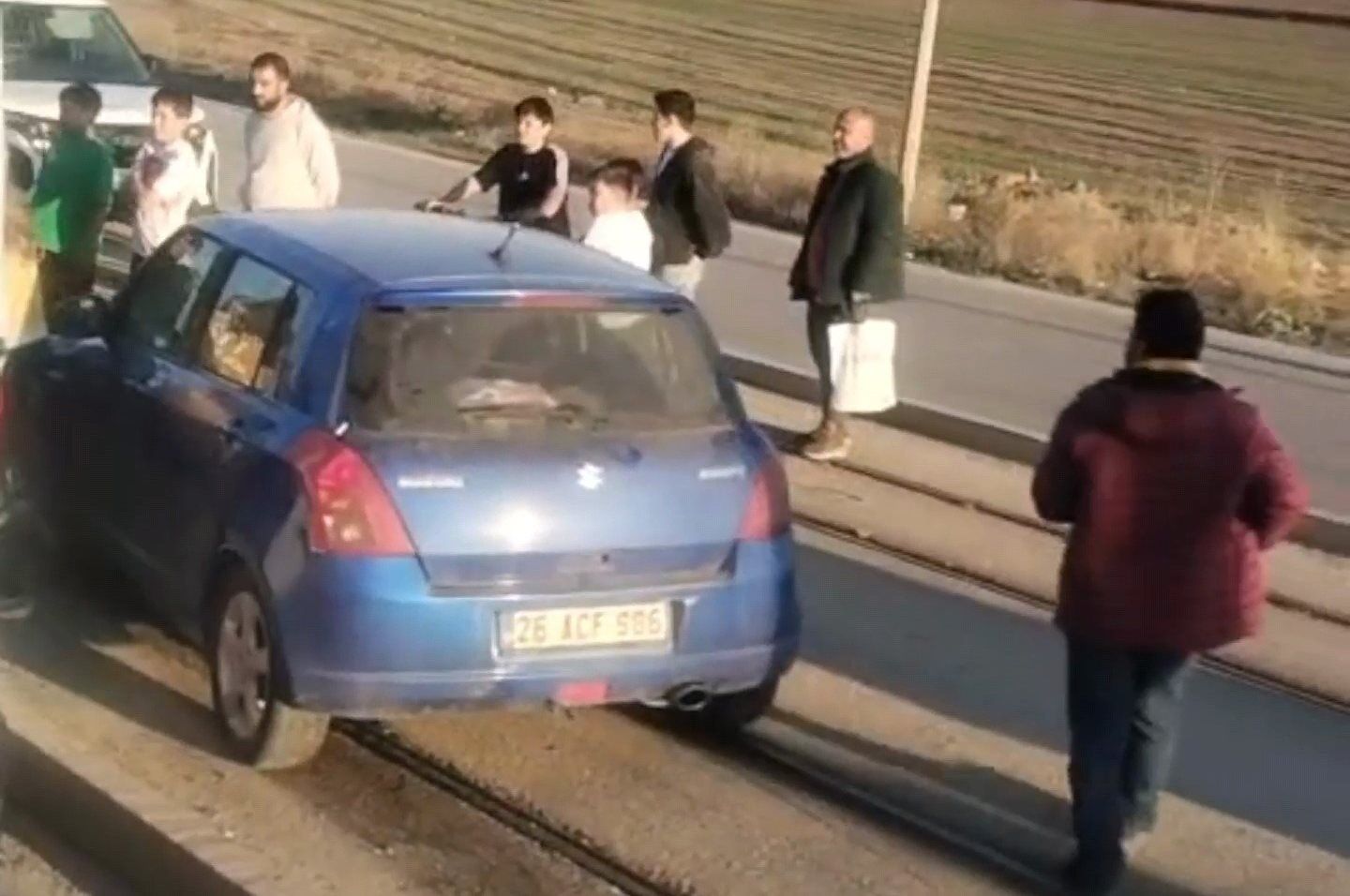 Tramvay yolunda kaza!
